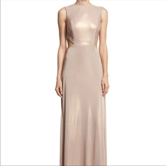 Halston Heritage Sleeveless Twist-Back Metallic Jersey Column Gown, Primrose, Women's, Small